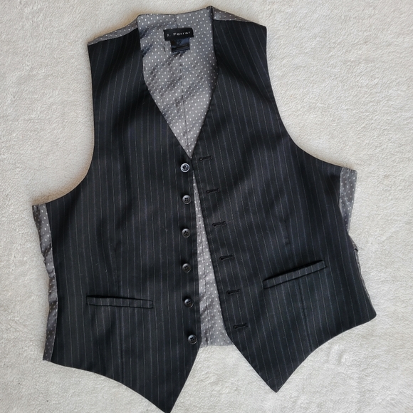 Pinstripe Vest Formal Suit Piece Black Gray Button Down J. Ferrar S - Picture 1 of 7